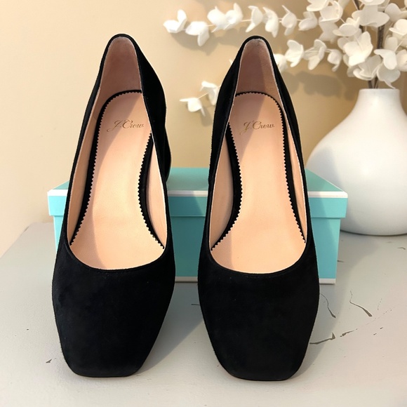 Like New! J.Crew Celia Black Suede Block Heel Sq Toe Pumps Size 7.5 Style J8238 - Picture 4 of 15
